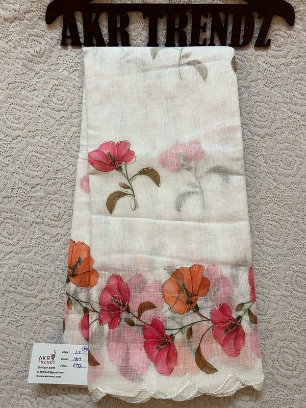 Embroidered Linen Cotton Sarees