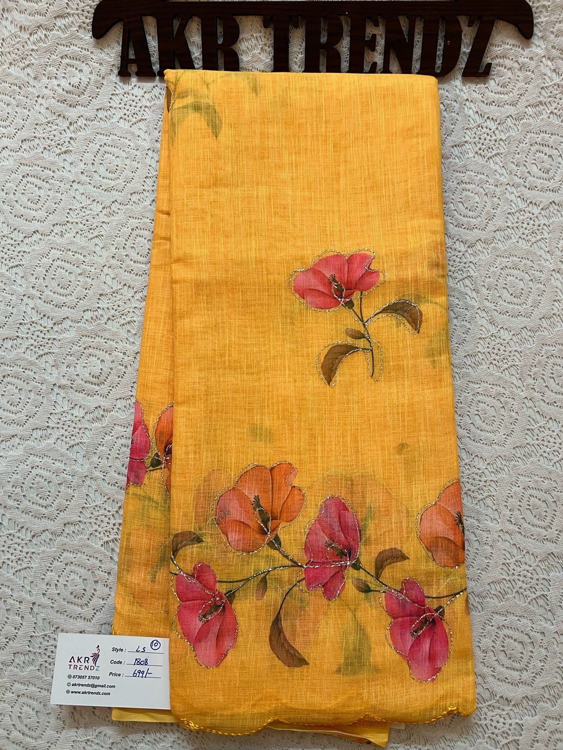 Embroidered linen Cotton Sarees