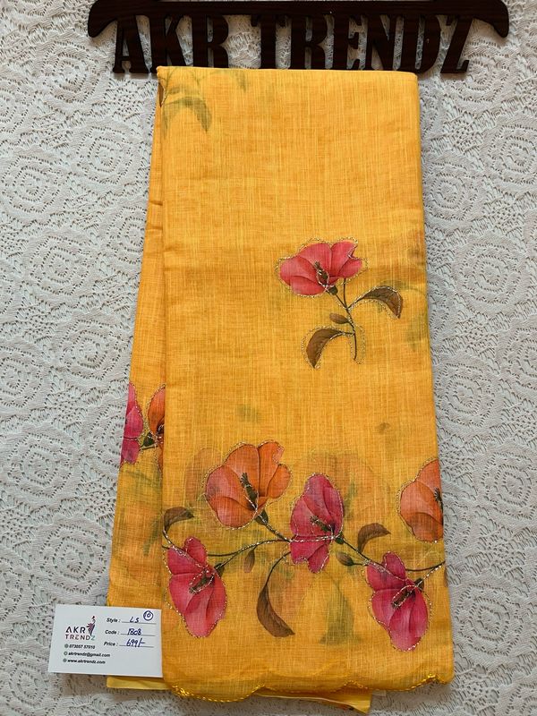 Embroidered linen Cotton Sarees