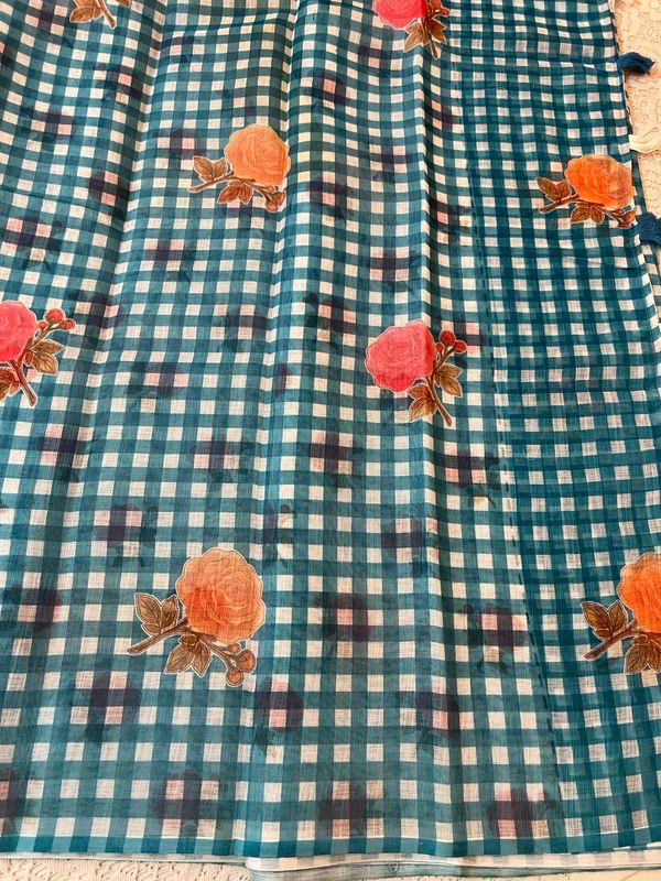 Fancy digital Print Linen Cotton Sarees