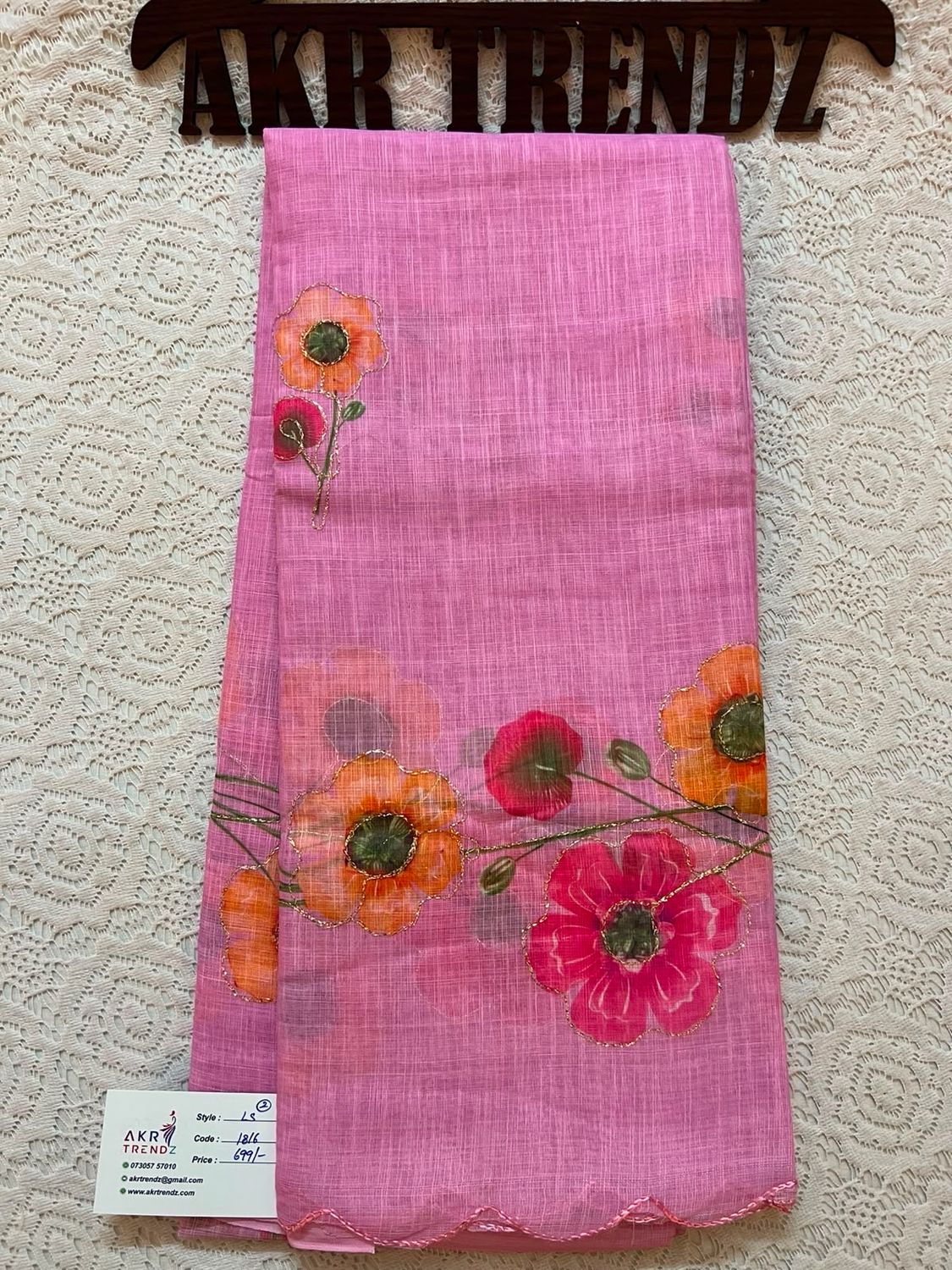 Embroidered linen Cotton Sarees