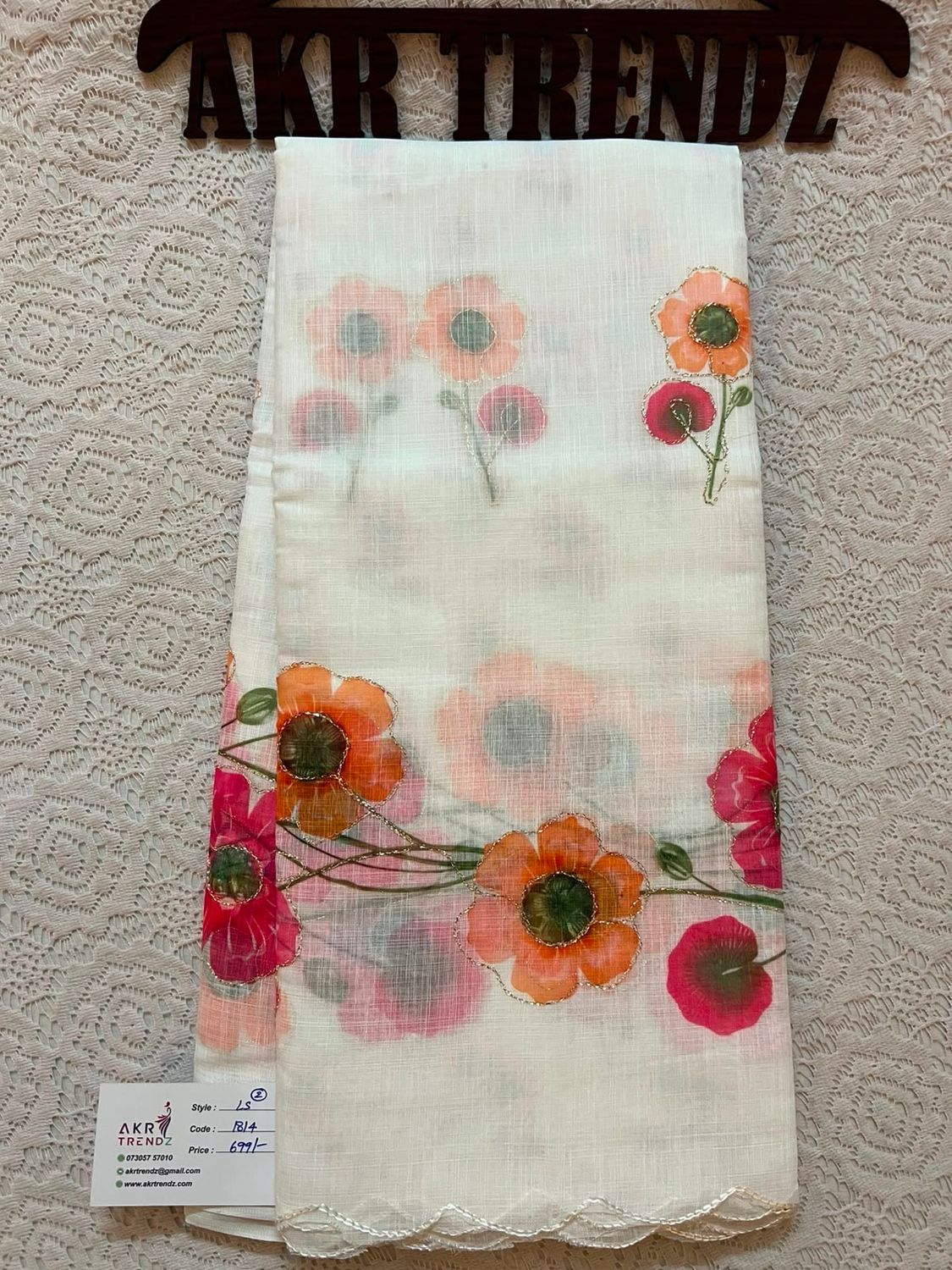 Embroidered linen Cotyon Sarees