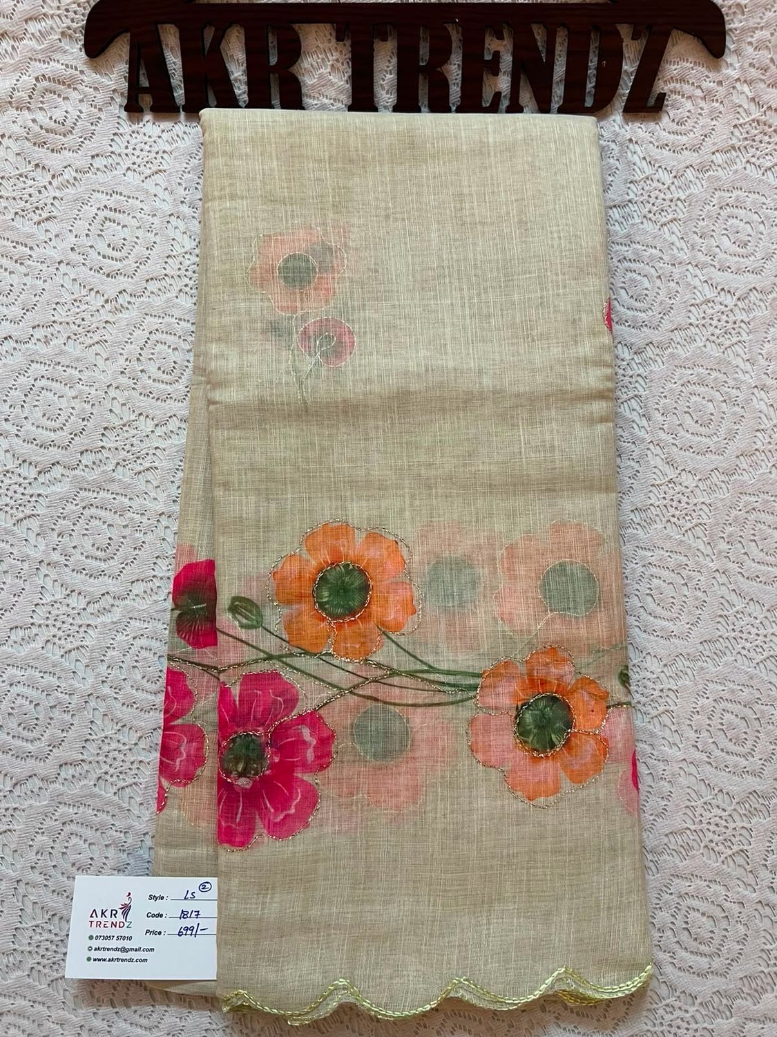 Embroidered Linen Cotton Sarees