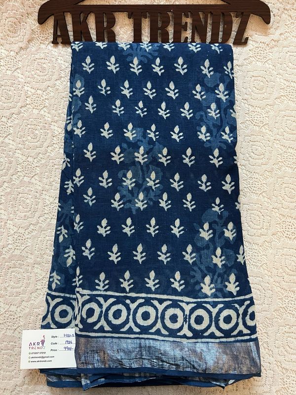 Handblock Linen Cotton Sarees