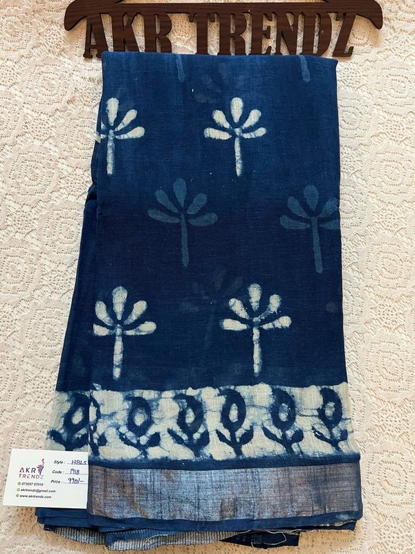 Handblock Linen Cotton Sarees