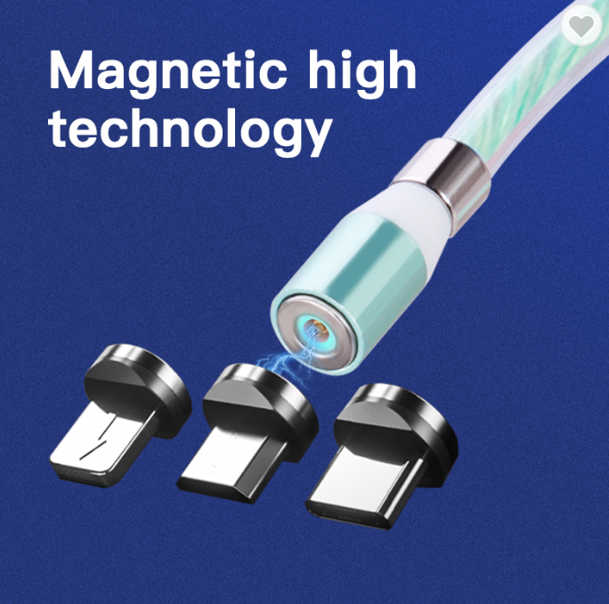 3 in 1 Self Wrapping Portable Easy-Coil Self Winding Magnet Cable LED Flowing Light Magnetic Charging Cable
