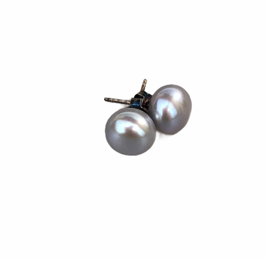 Perleørestik Lys Grå 10 mm. Sterlingsølv