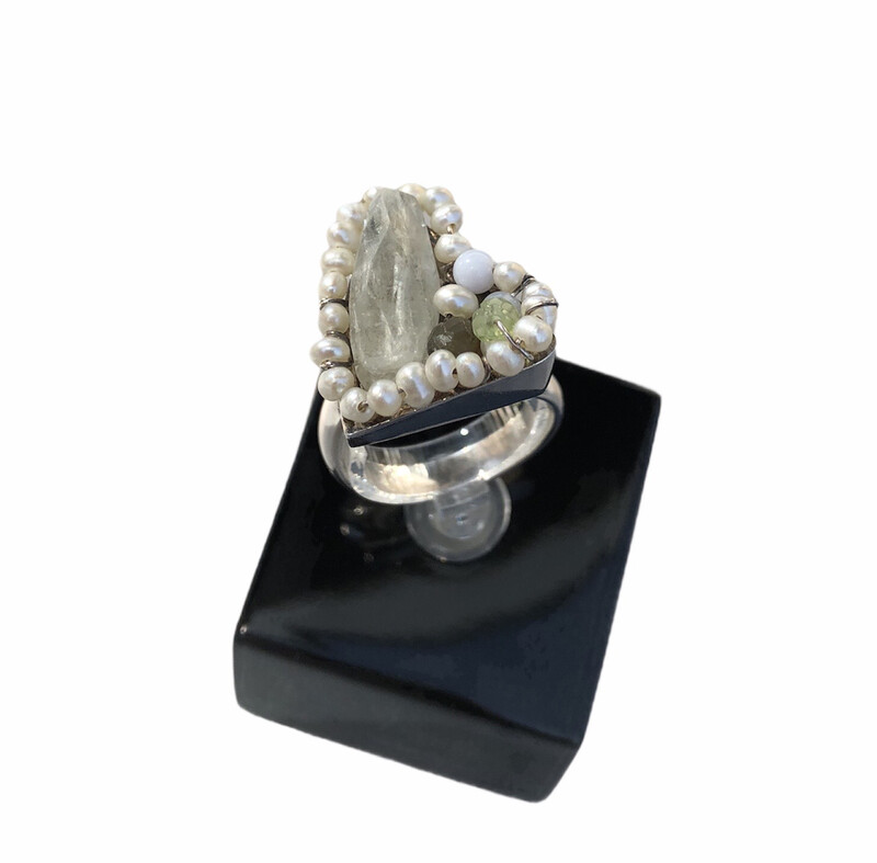 Unika Fingerring med aquamarin Og Perler. Sterlingsølv