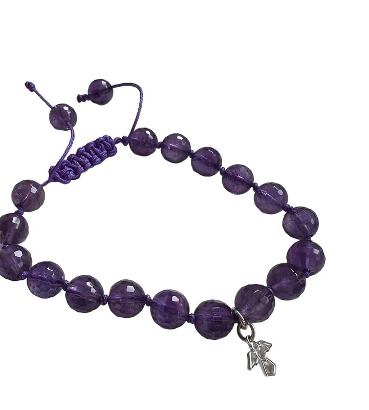 Ametyst armbånd med 8 mm facetslebne sten. Fra
