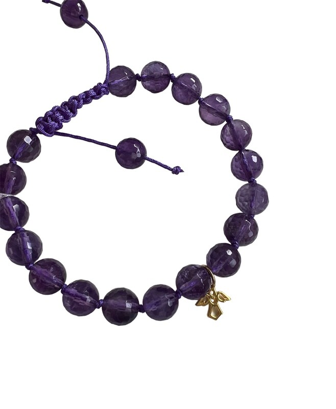 Ametyst armbånd med 8 mm facetslebne sten. Fra
