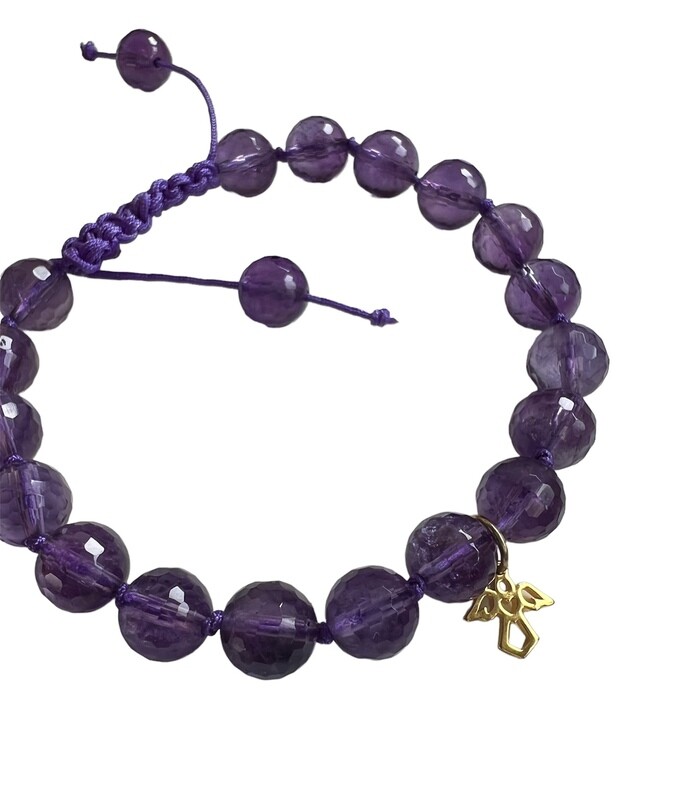 Ametyst armbånd med 8 mm facetslebne sten. Fra