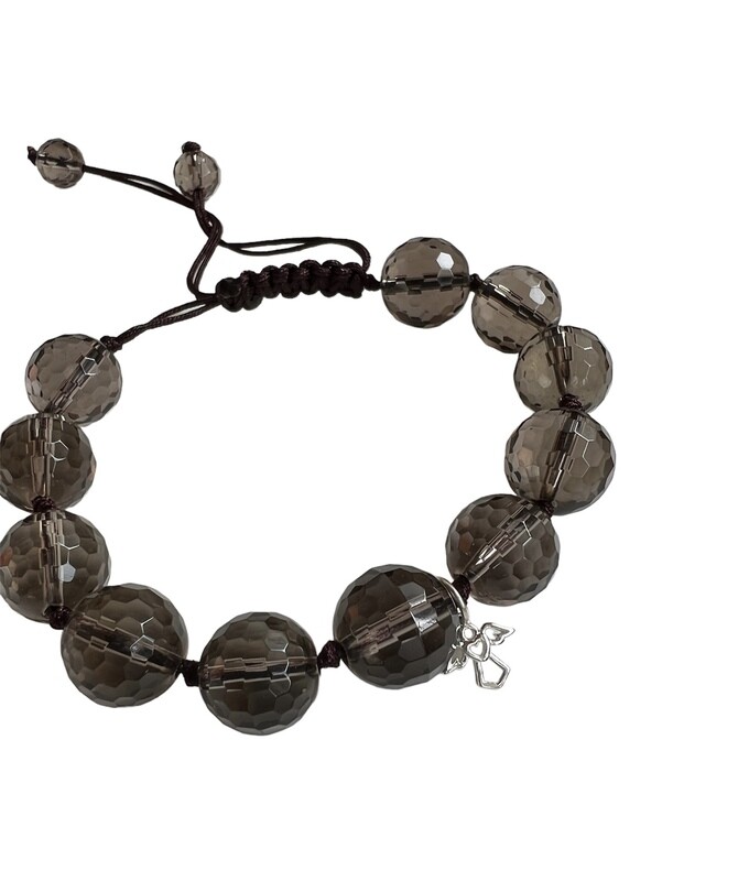 Røgkvarts 12 mm facetslebne sten. Armbånd fra
