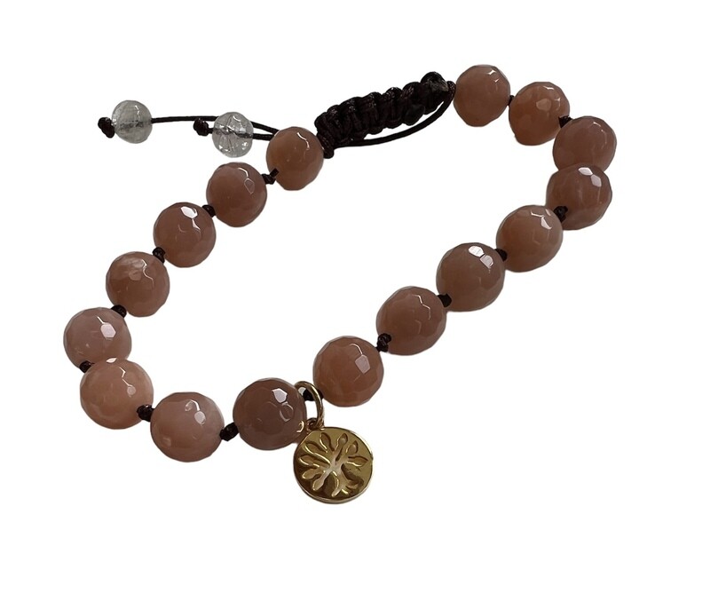 Peach månesten 8 mm facetslebne sten. Armbånd fra