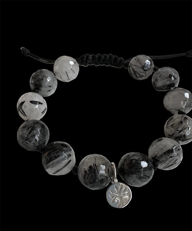 Rutil kvarts 12 mm facetslebne sten. Armbånd fra
