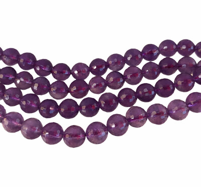 Ametyst Facetslebet Rund Perle. Ekstra Flot. ca 8 mm 1 streng