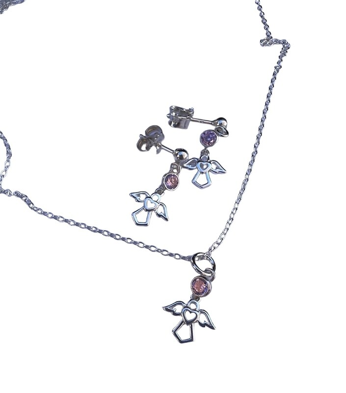 Smykke sæt. Engle med pink cz sten