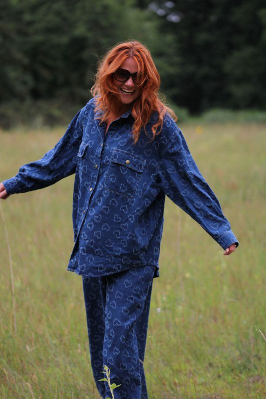 Denim hartjes pak