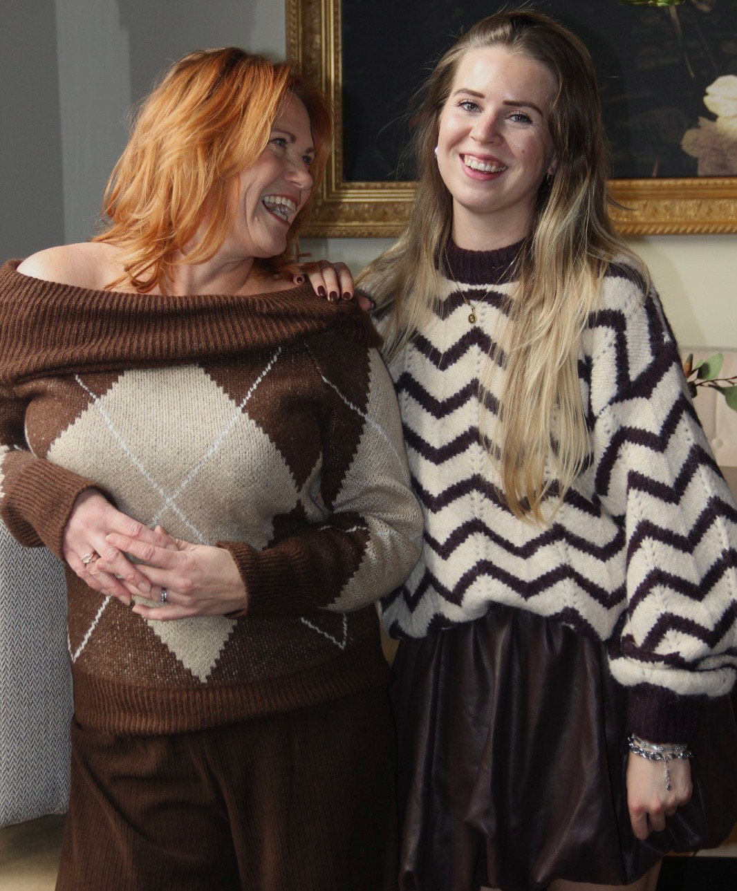 Geruite off schoulder trui