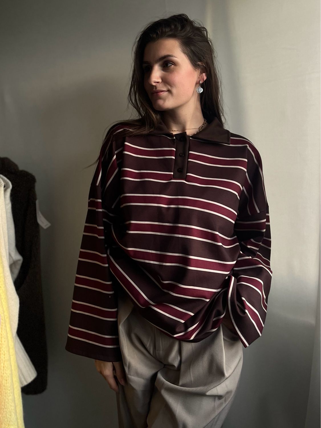 Bruin gestreepte trui Bordeaux