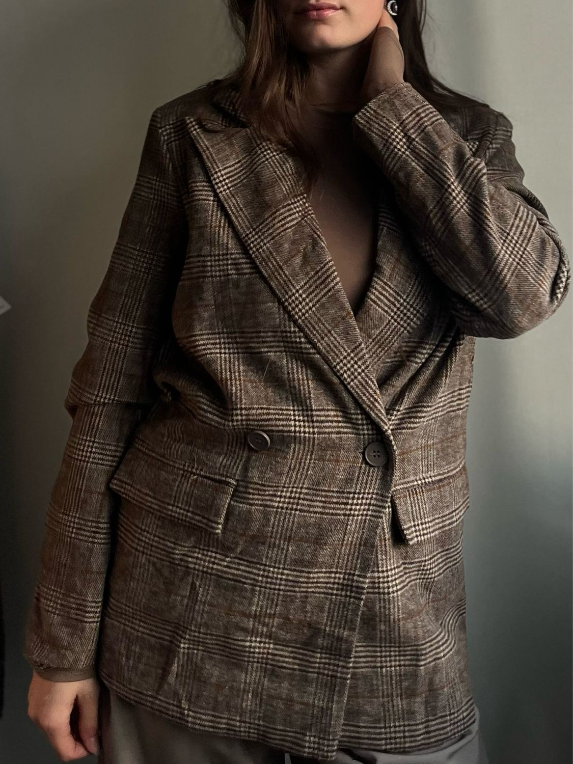 Bruin geruite blazer