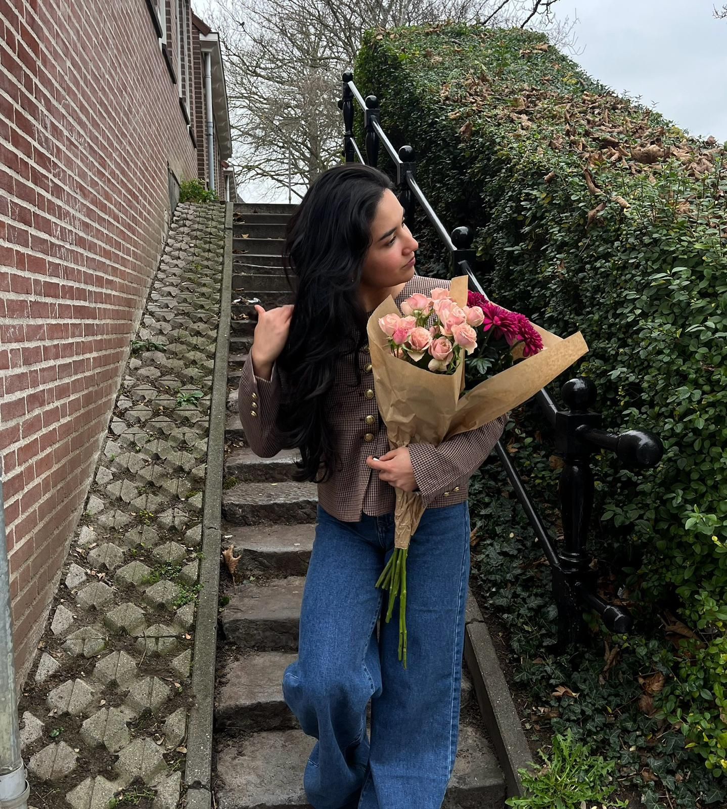 Geruite top met gouden knopen