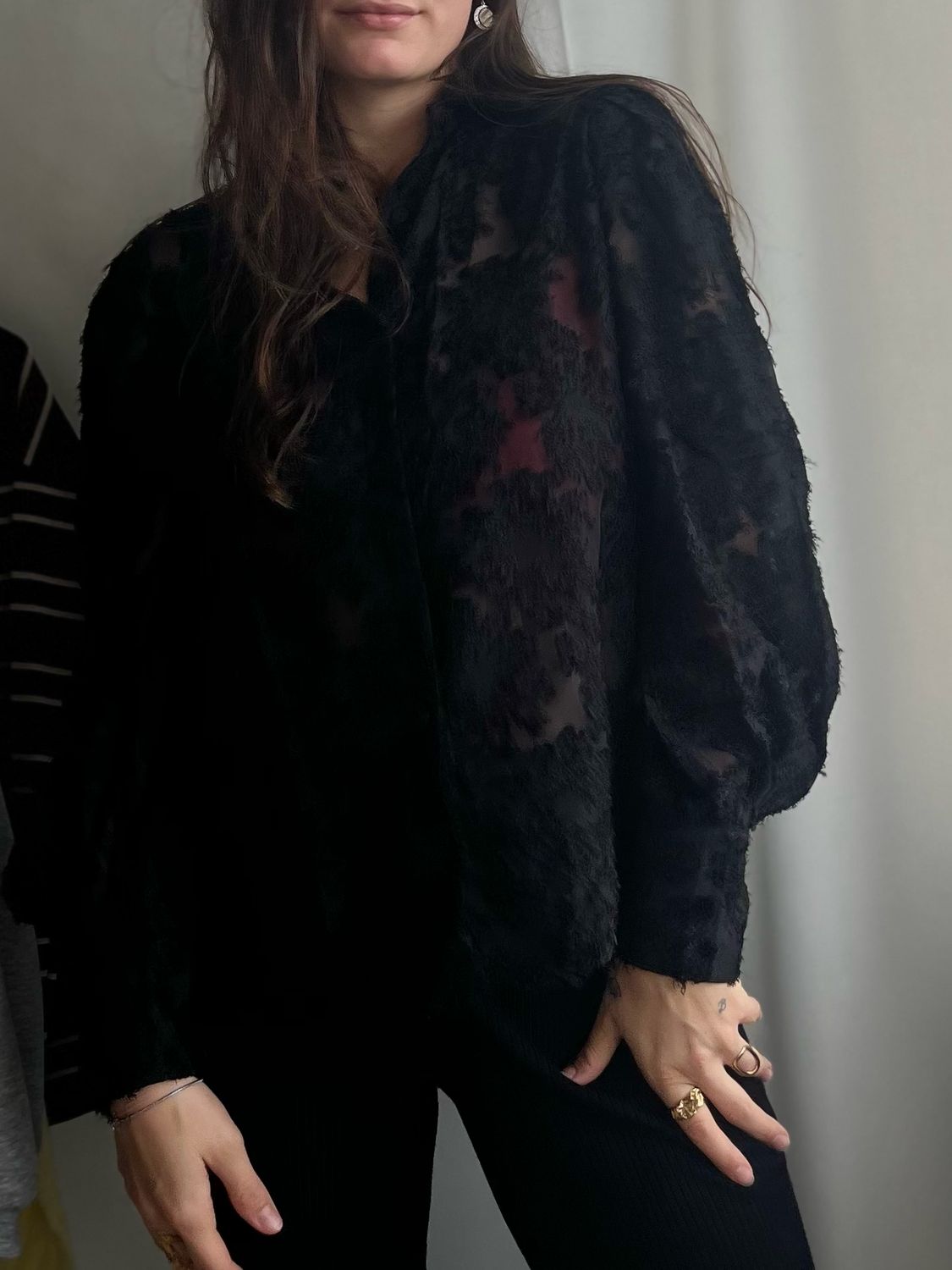 Zwart doorschijnende blouse