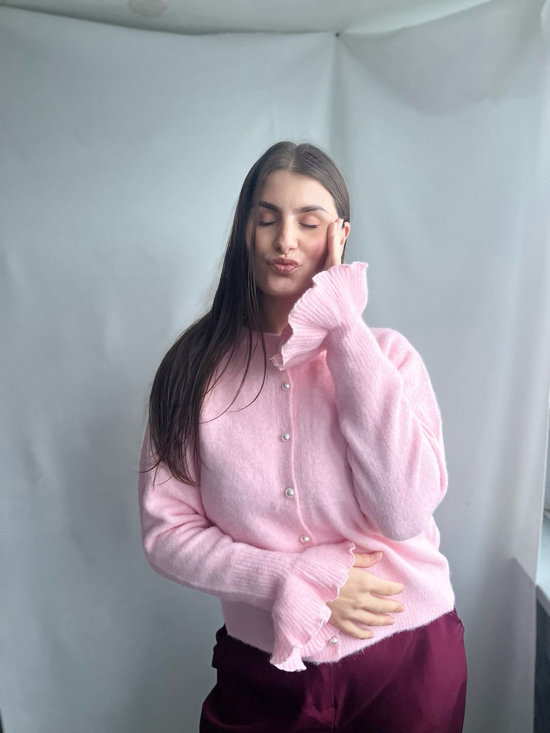 Roze trui met parels