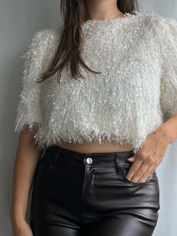 Korte fluffy glinsterende top
