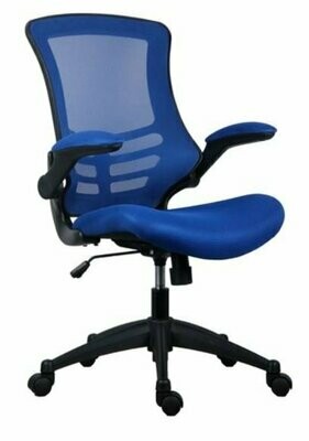 Mesh Back Chair with Folding Arms - Blue