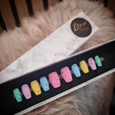 Mini Egg Inspired Stick on Nails, Medium in Short Coffin Style