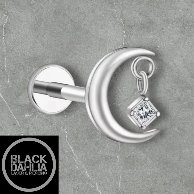Moon Zircon Internally Threaded Titanium Labret 16G