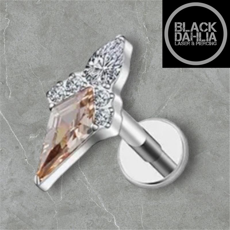 Rhombus Kite Zircon Titanium Internally Threaded Labret 16G