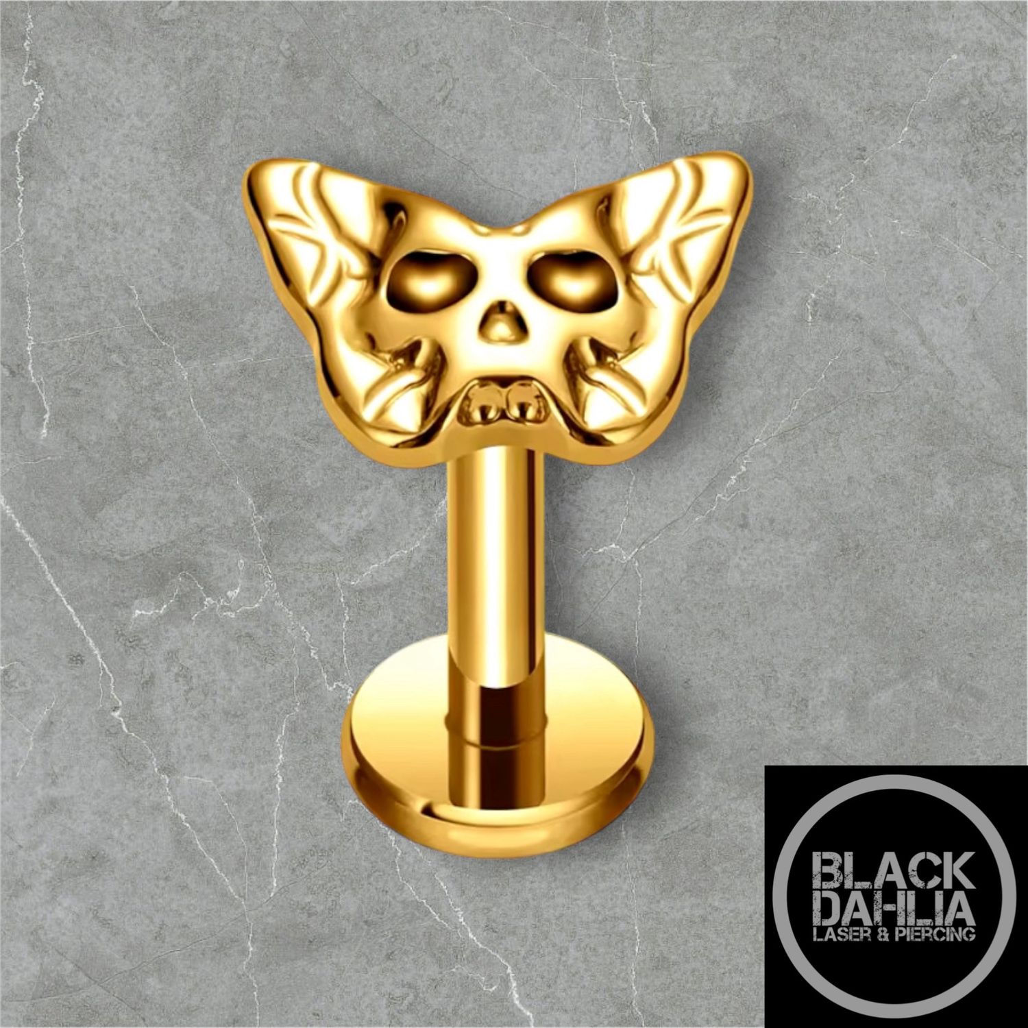 Gold Coloured Butterfly Skull Internally Threaded Labret 16G