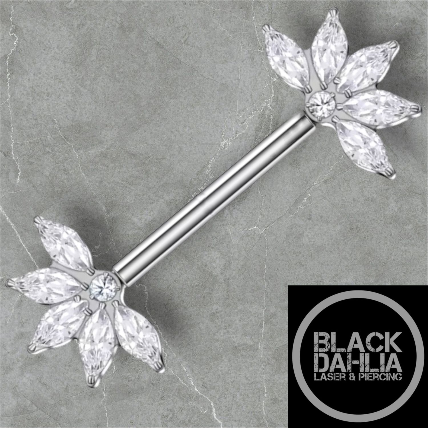 Zirconia Marquise Threadless Titanium Barbell 12mm 14G