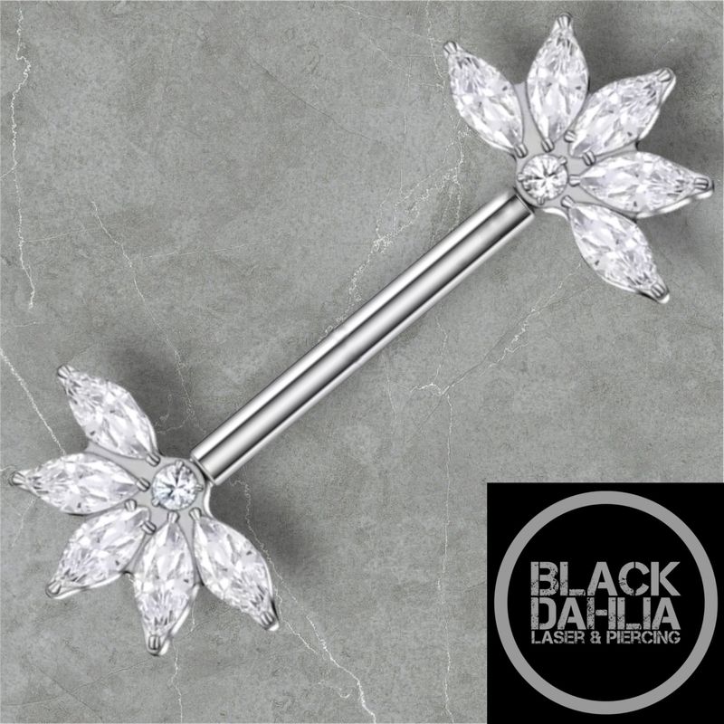 Zirconia Marquise Threadless Titanium Barbell 12mm 14G