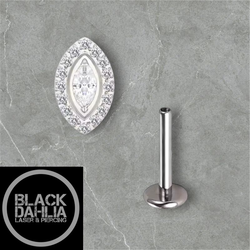 Oval Clear Zircon Marquise Internally Threaded Labret 16G