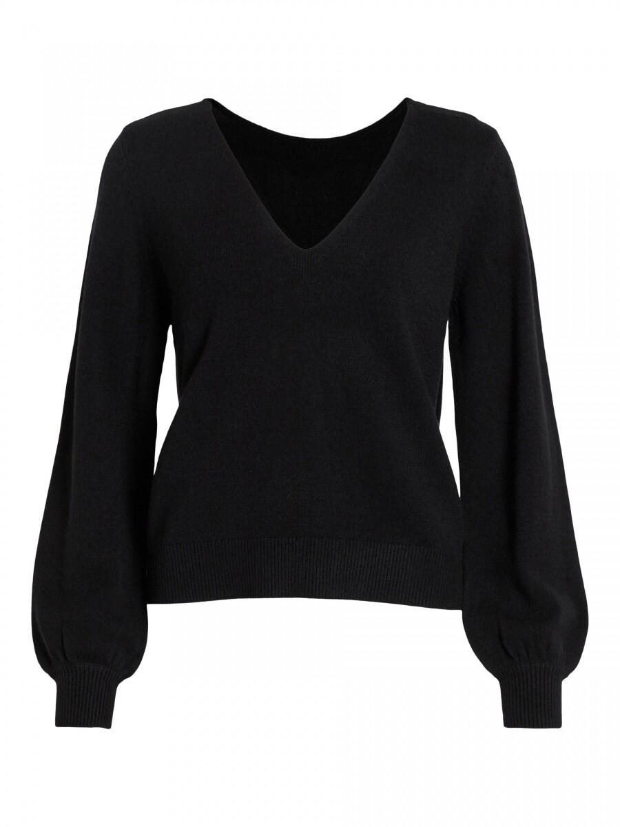 VILA VIRIL REV V-NECK L/S KNIT TOP - NOO: Black 14084174