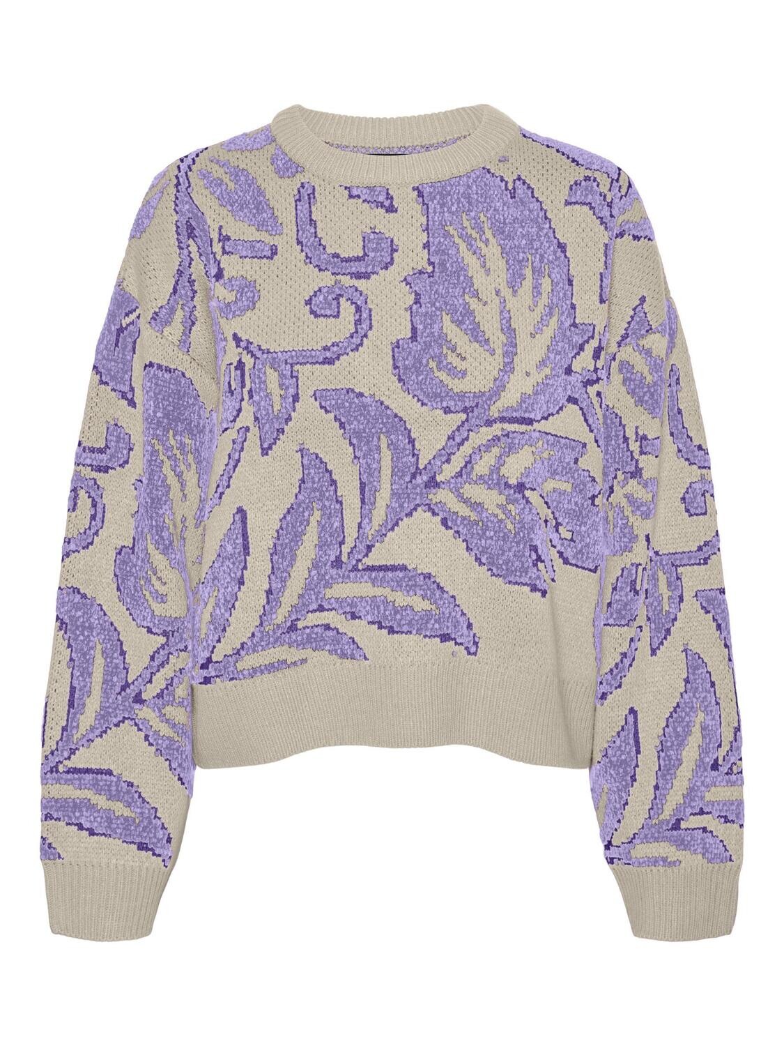 Vero Moda VMFLORA LS O-NECK PULLOVER Birch/W. PASSION FLOWER + SAND 10293793