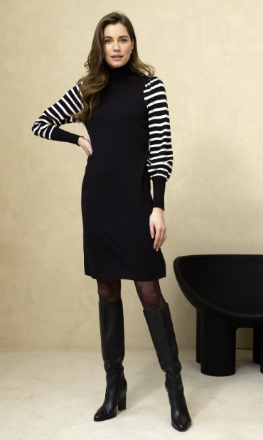 Tramontana Dress Striped Black Q02-10-501