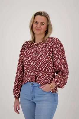 Zusss blouse met ikat print zand/roodbruin zand/roodbruin 0304-044-7037-02