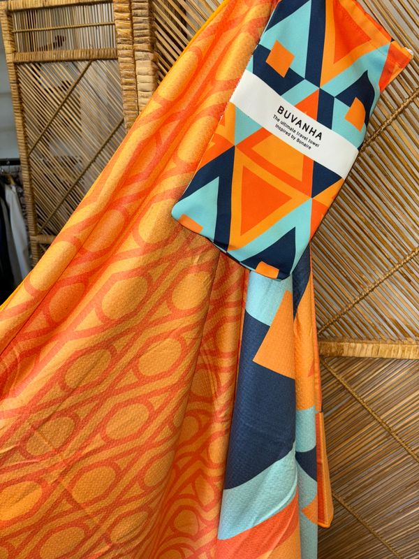 BUVANHA Travel Towel Orange/Blue Bonaire