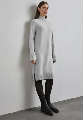 Street One cosy dress with rib details heather grey mel. A144261