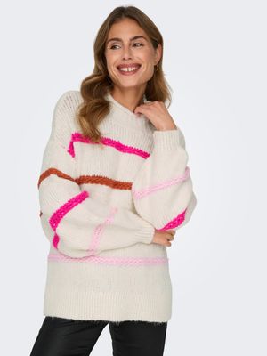 Only ONLMY LS STRIPE HIGH NECK KNT Birch/Knockout Pink/Autumn Gla 15334859