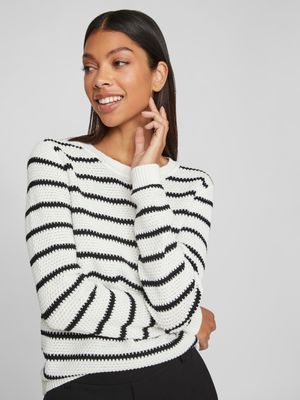 Vila VIDALO O-NECK L/S STRIPE KNIT TOP- : White Alyssum/BLACK 14101685