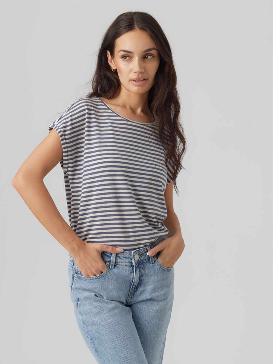 Vero Moda VMAVA PLAIN SS TOP STRIPE GA JRS  N: China Blue/Pristine 10284469