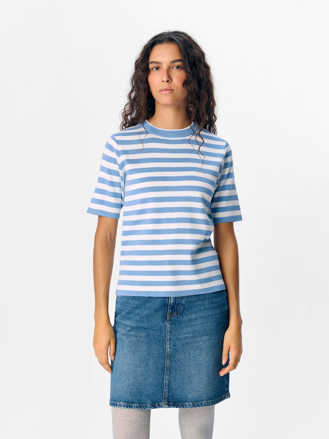 Object OBJESTER S/S NEW KNIT PULLOVER NOOS Cornflower Blue/Clou 23043510