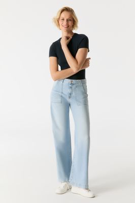 Cup Of Joe Denim high waist wide leg Aqua Blue Lulu
