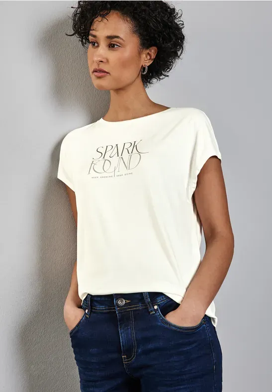 Street One LTD QR wording print shirt off white A322963