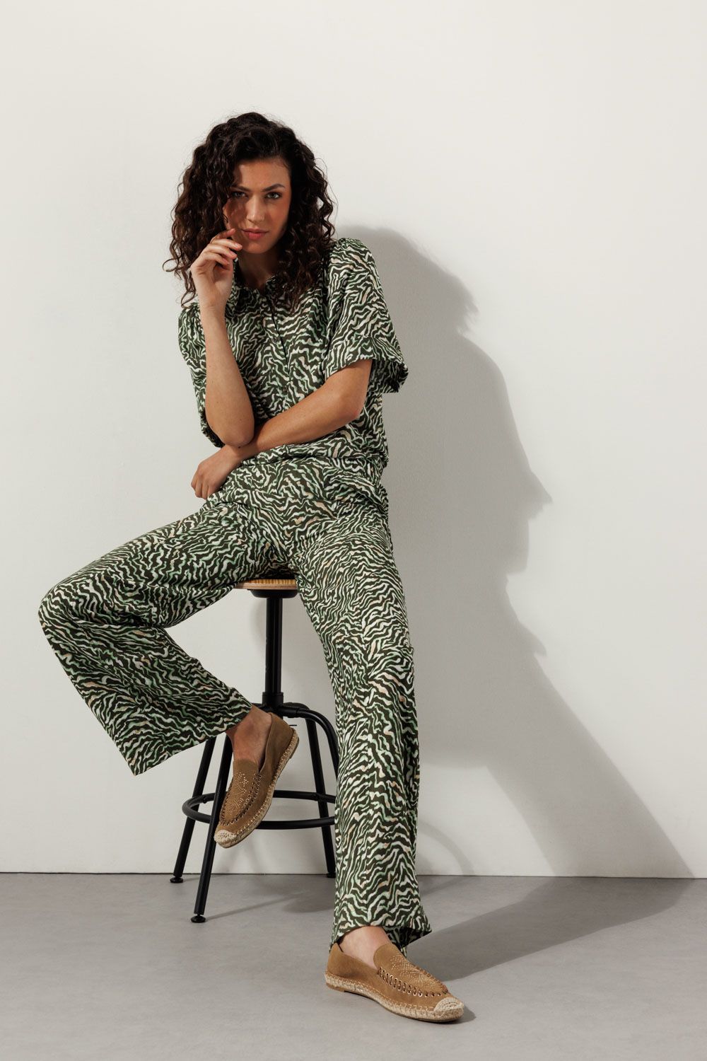 Tramontana Blouse Zebra Swirl Print Greens C21-15-301