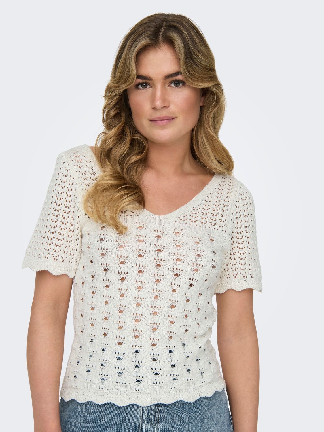 Only ONLBECCA LIFE SS V-NECK TOP KNT Cloud Dancer 15318713